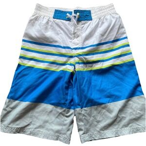 Crazy 8 Blue And Green Striped Swim Trunks With Lining XL 14